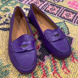 NEW Coach Purple Leather Penny Loafer Flats